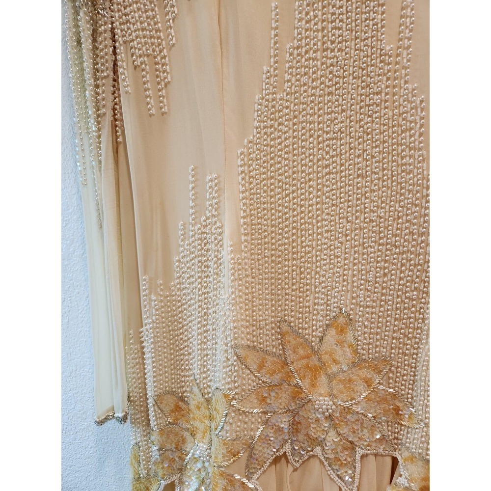 Vintage Hand Beaded Sequin Formal L Evening Gown Embellished Acetate Lined Dress - Picture 8 of 13